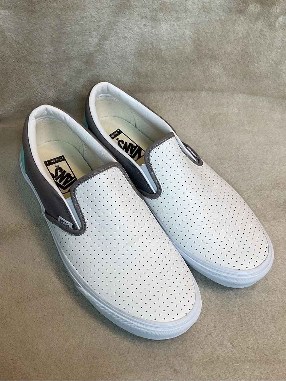 Vans White Perforated Slip-On Sneakers with Gray Trim Size 10.5 W